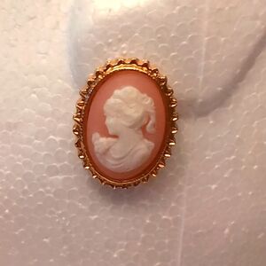 Vintage Apricot Cameo Earrings With Gold Toned Border And Rear Detailing